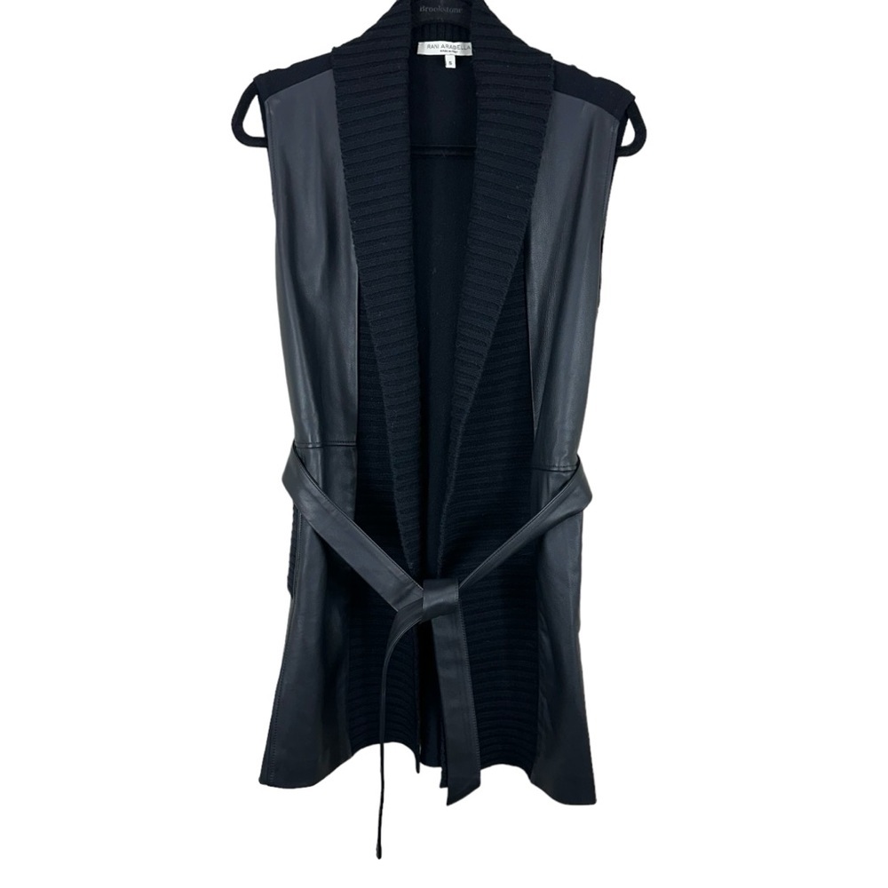 Rani Arabella Cashmere Knit Long Vest with Leather Belt Black Size Small